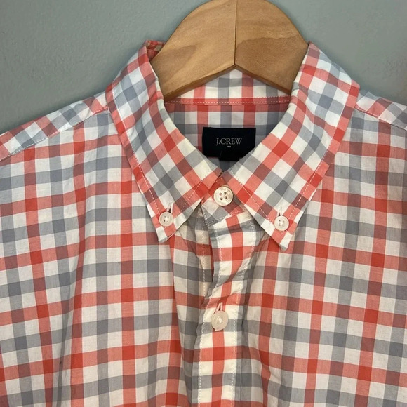 Men’s J.Crew Gingham Print Button Down Collar Shirt, Sz M, Red, Pink, Blue Plaid - Picture 2 of 7